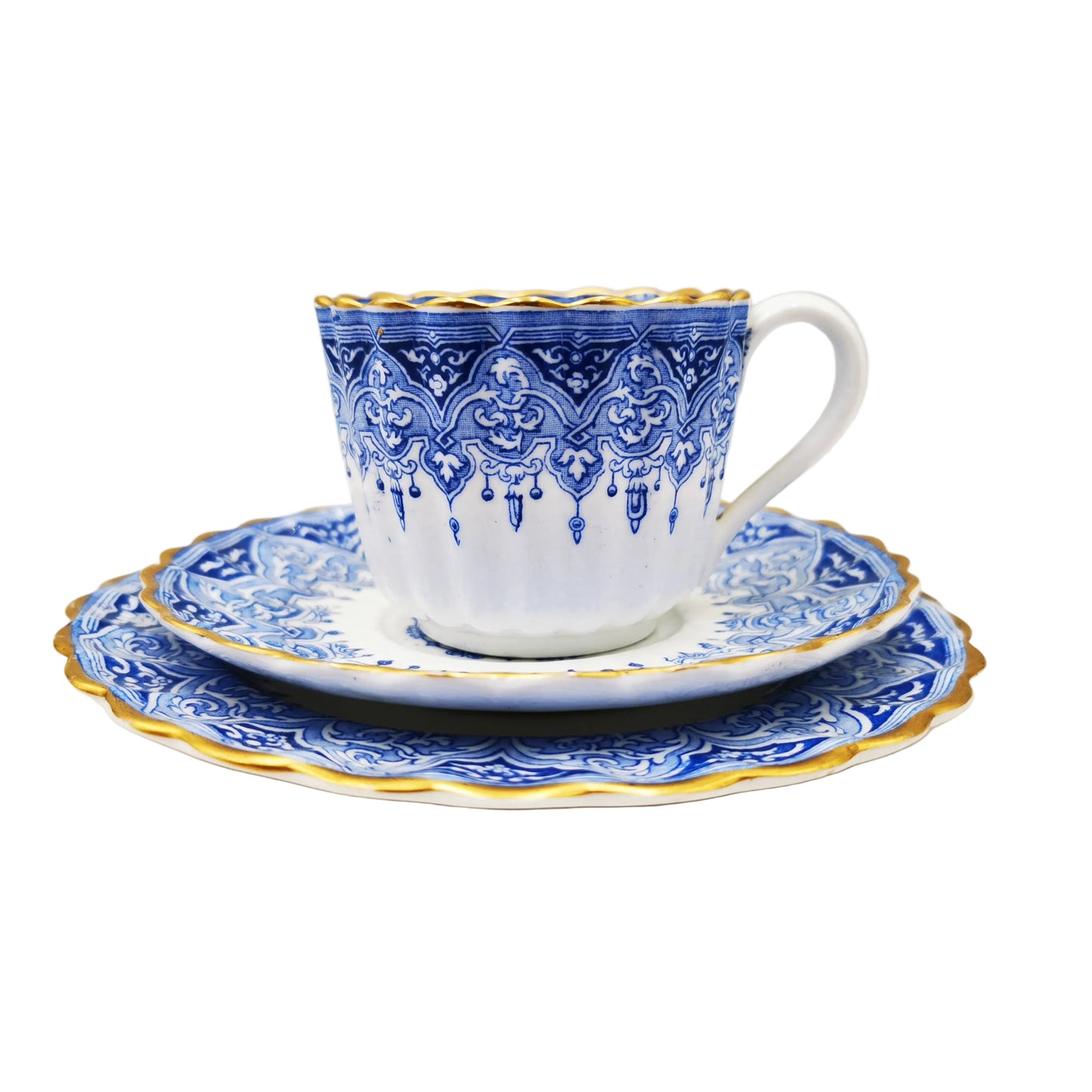 W T Copeland Blue and White Porcelain China 2294 Tea Cup Saucer & Side Plate 1883