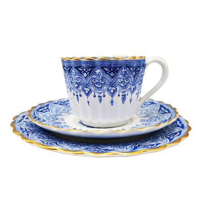 W T Copeland Blue and White Porcelain China 2294 Tea Cup Saucer & Side Plate 1883