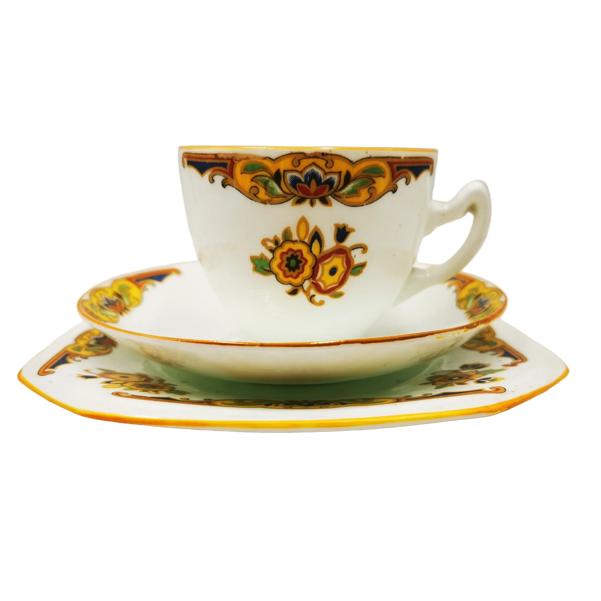 English-Floral-China-Teacup-Saucer-&-Side-Plate
