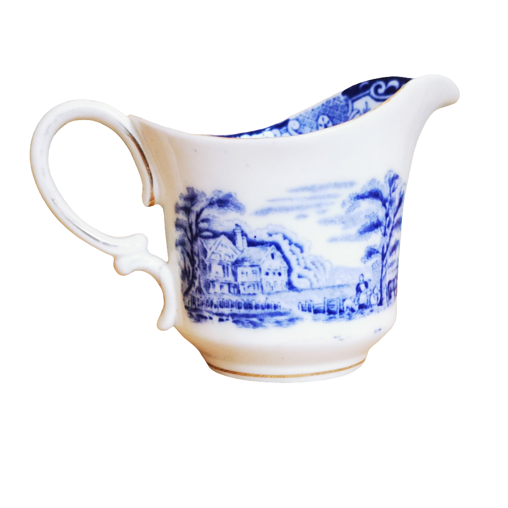 Heathcote Blue and White China Old English Scenery 4658 Small Milk Jug