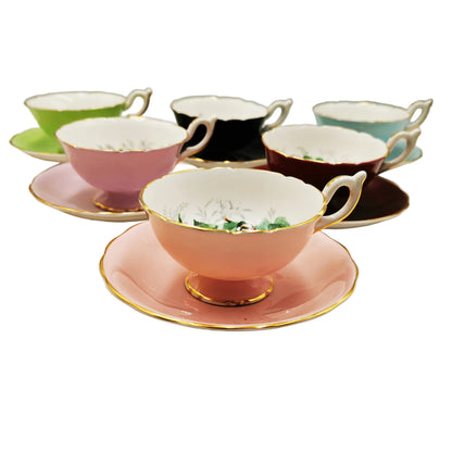 A Set of Six Fruit & floral China Teacup & Saucers