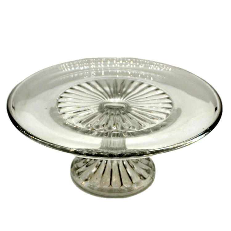 Antique Tri-Molded English Clear Glass 8.75-inch Pedestal Cake Stand