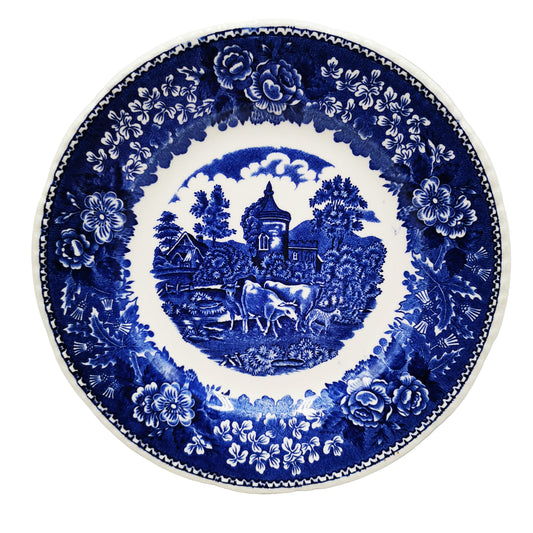 Adams English Scenic Blue and White China 7 inch Grazing Cattle Side Plates