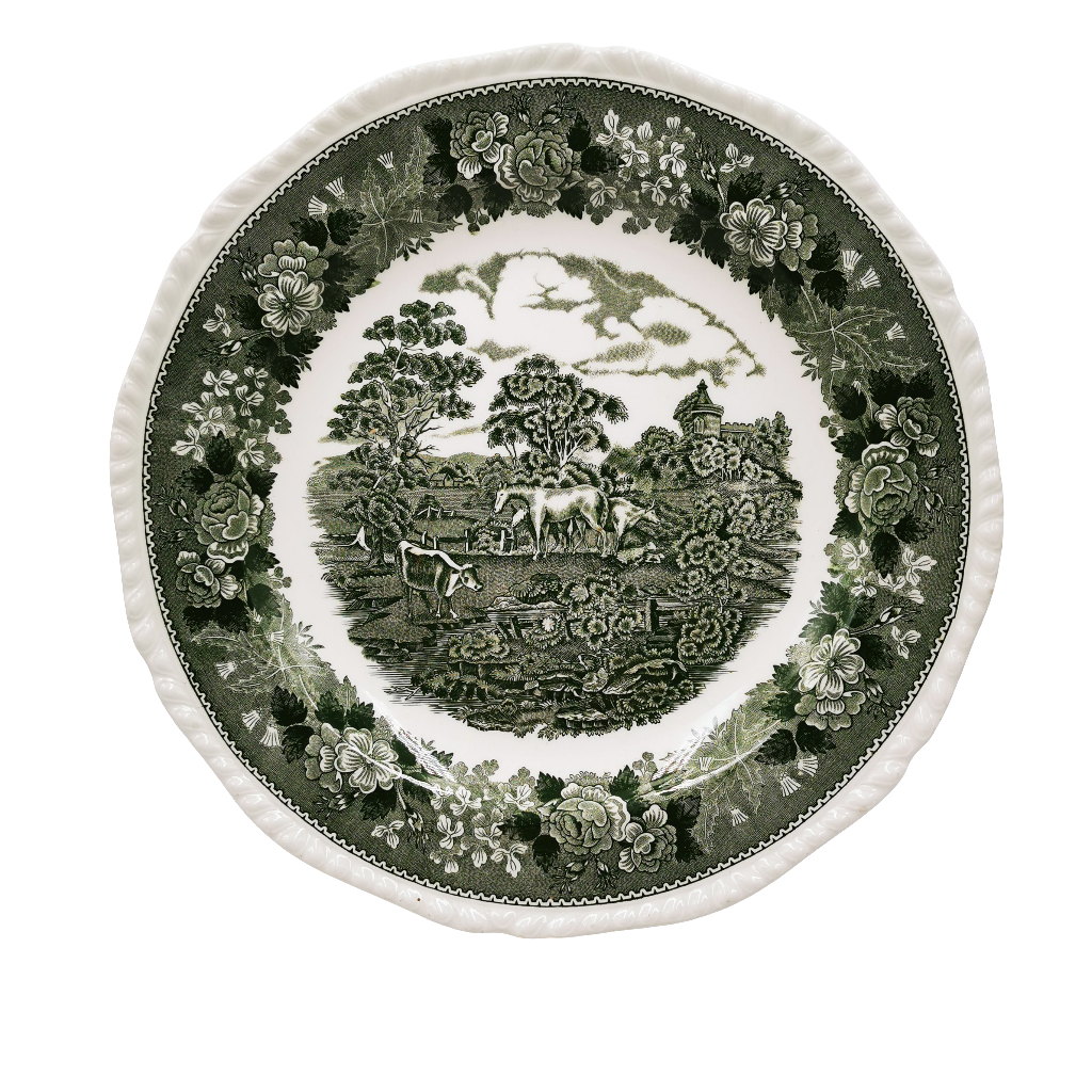 Adams English Scenic Green and White China 12.2-inch Charger Plate