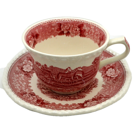 Adams English Scenic Red and White China Breakfast Cup and Saucer