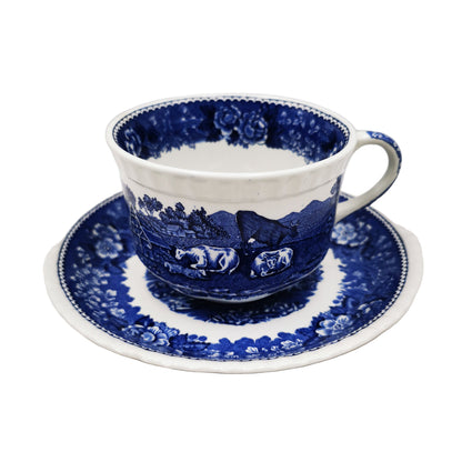 Adams English Scenic Blue and White China Breakfast Cup and Saucer