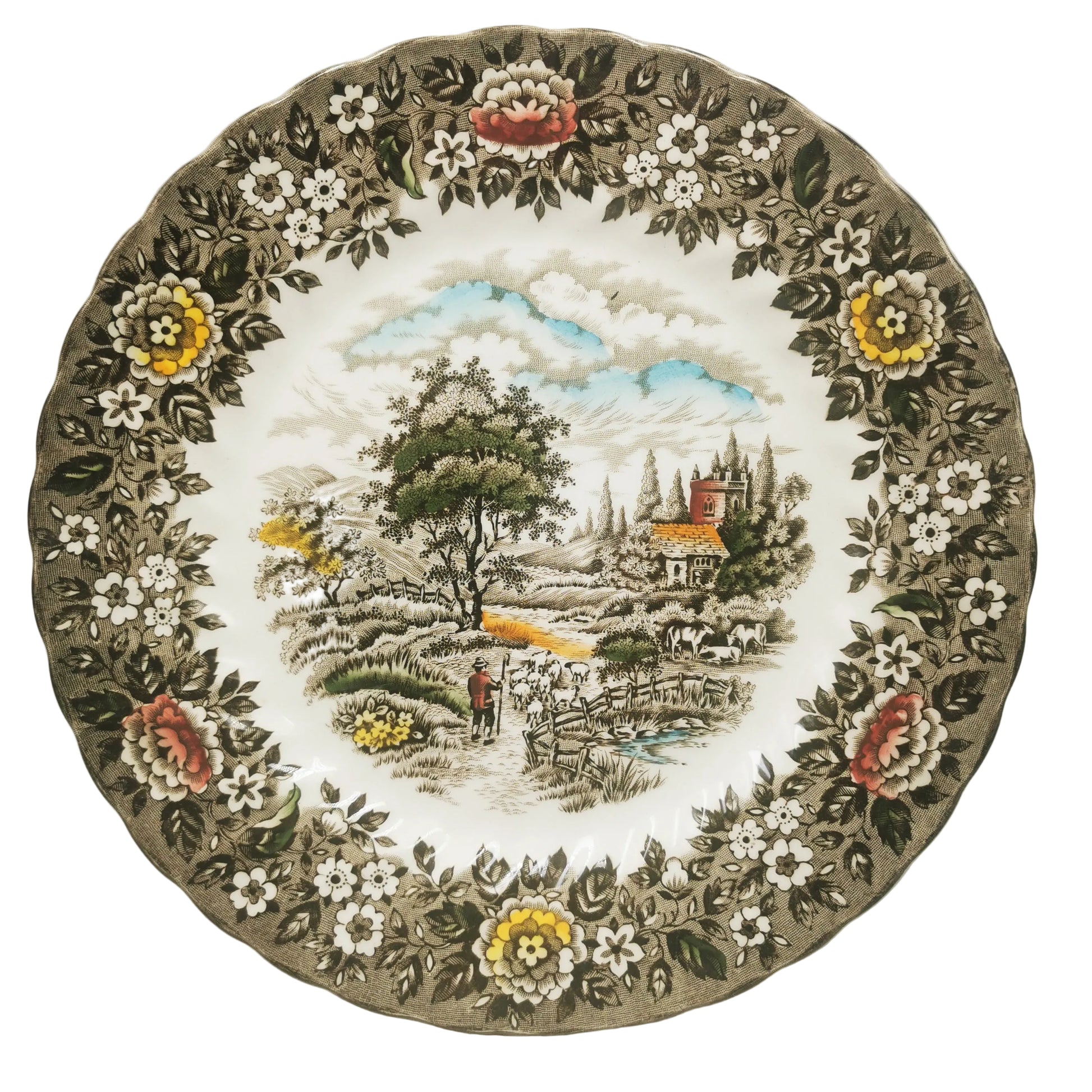 Alfred Meakin Brown and White China Full Colour Homeland Dinner Plate