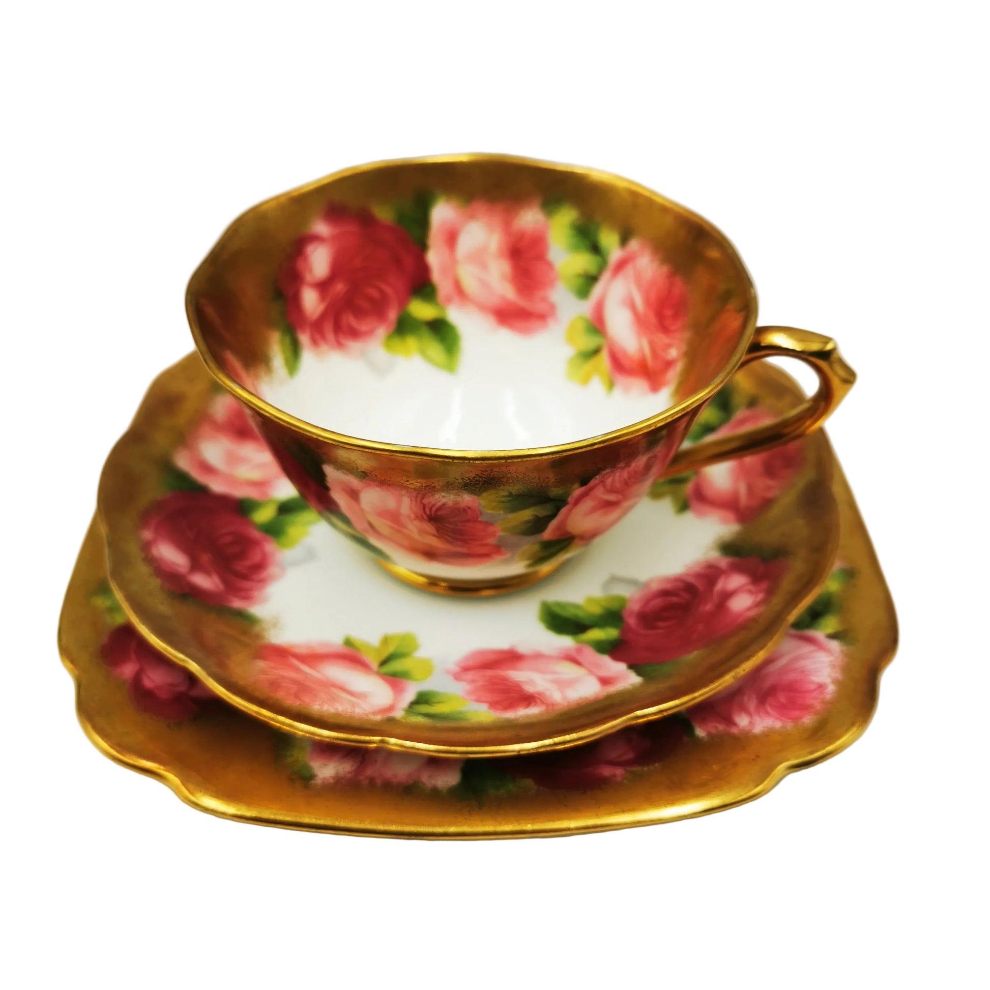 Antique Royal Albert Old English Rose 6421 China Teacup Trio
