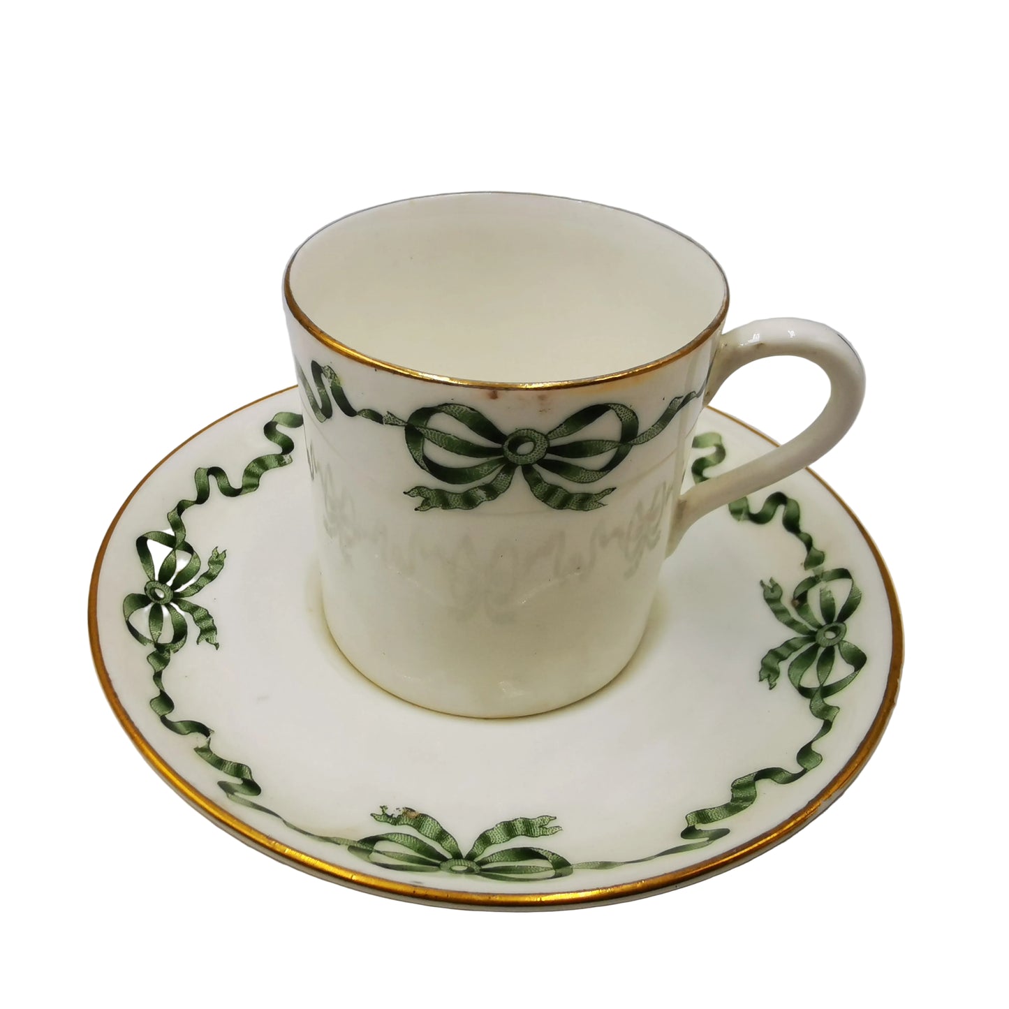 Antique-Aynsley-China-Green-Ribbon-16013-Demitasse-Coffee-Cup-and-Saucer