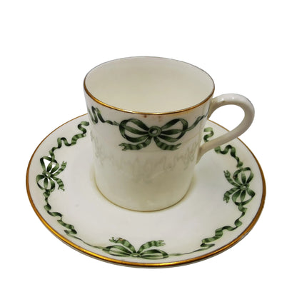Antique-Aynsley-China-Green-Ribbon-16013-Demitasse-Coffee-Cup-and-Saucer