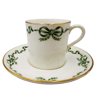 Antique Aynsley China Green Ribbon 16013 Demitasse Coffee Cup and Saucer