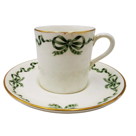 Antique Aynsley China Green Ribbon 16013 Demitasse Coffee Cup and Saucer
