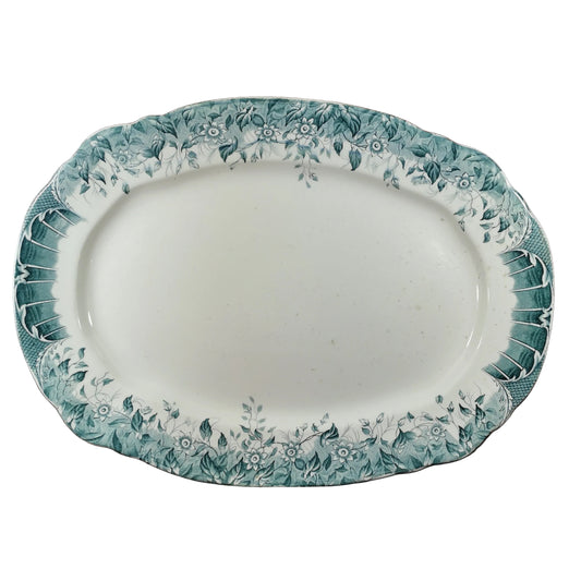 Antique Burgess & Leigh Clematis Green and White Floral China Oval Platter