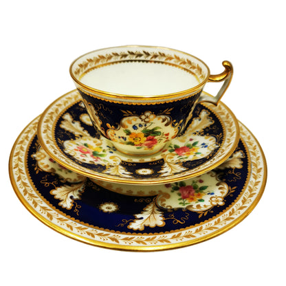 Antique Cauldon 2404 Floral and Gilt China Teacup Saucer and Side Plate Trio