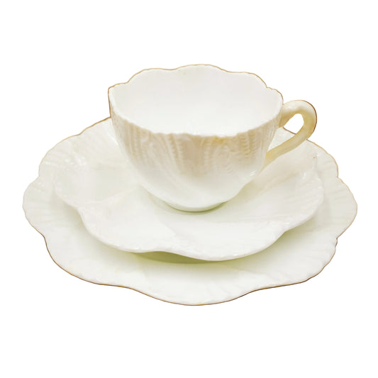 Antique Coalport 118792 White Scalloped Teacup, Saucer  and Side Plate 1889