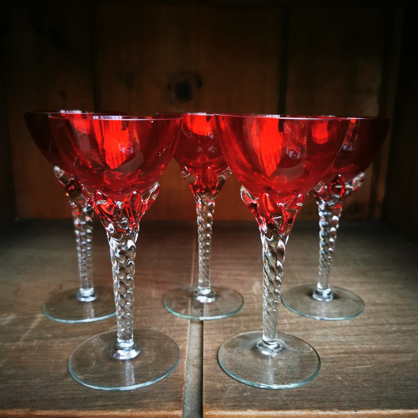 Antique-Cranberry-Glass-Bowl-Barley-Twist-Stem-Liqueur-Glass