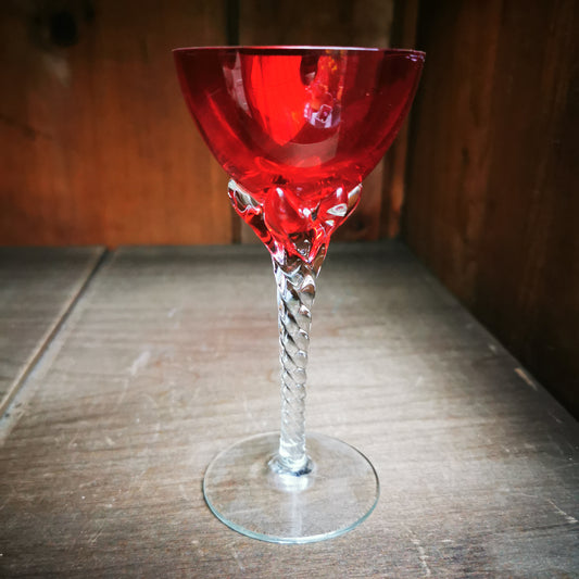 Antique Cranberry Glass Bowl Barley Twist Stem Liqueur Glass