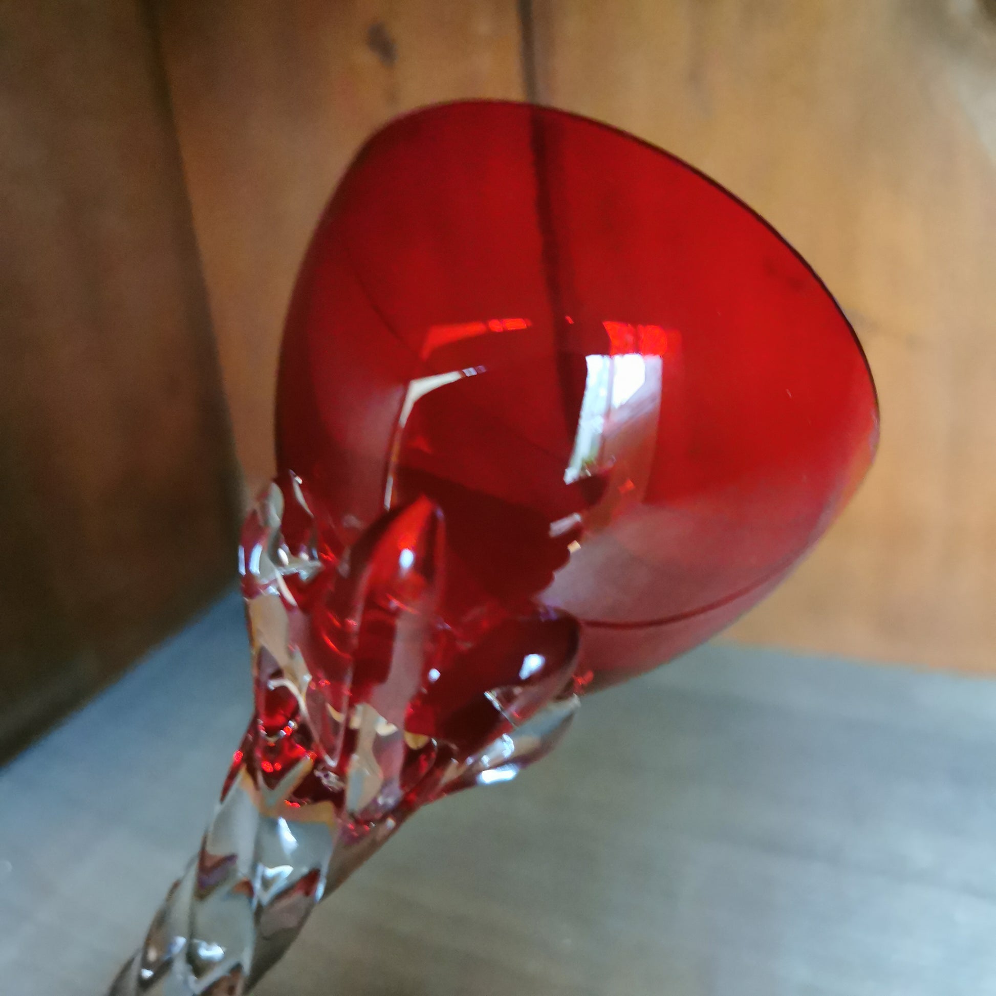 Antique-Cranberry-Glass-Bowl-Barley-Twist-Stem-Liqueur-Glass