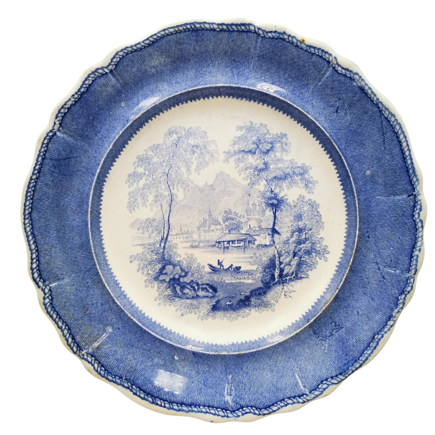 Antique Davenport Blue and White China Rhenish Views Dinner Plate 1849