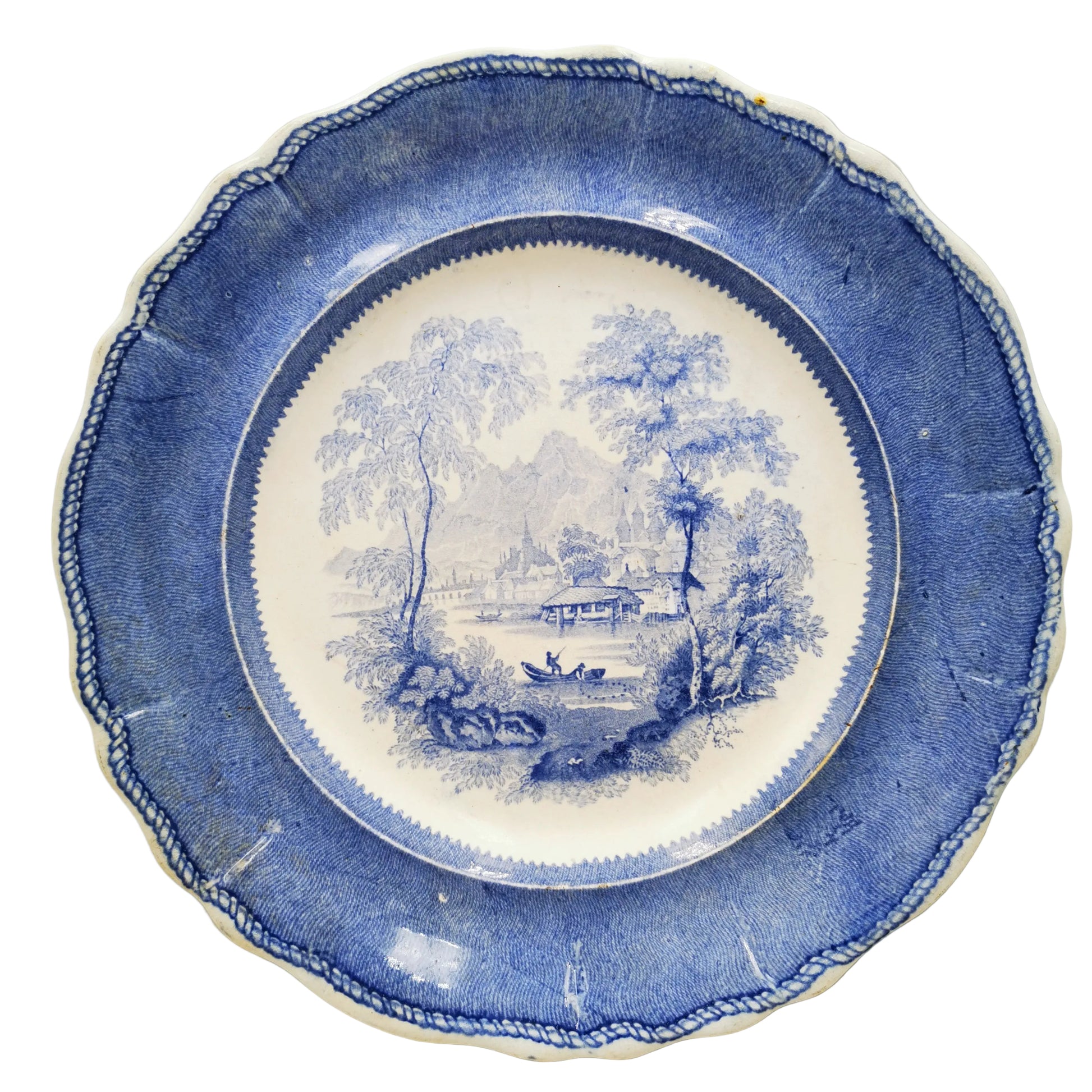 Antique Davenport Blue and White China Rhenish Views Dinner Plate 1849
