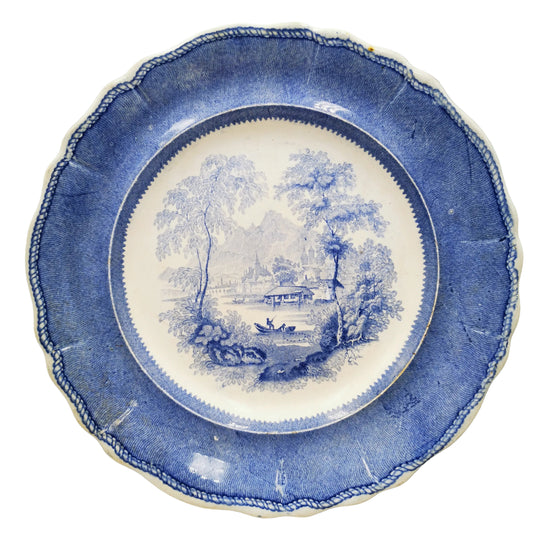 Antique Davenport Blue and White China Rhenish Views Dinner Plate 1849