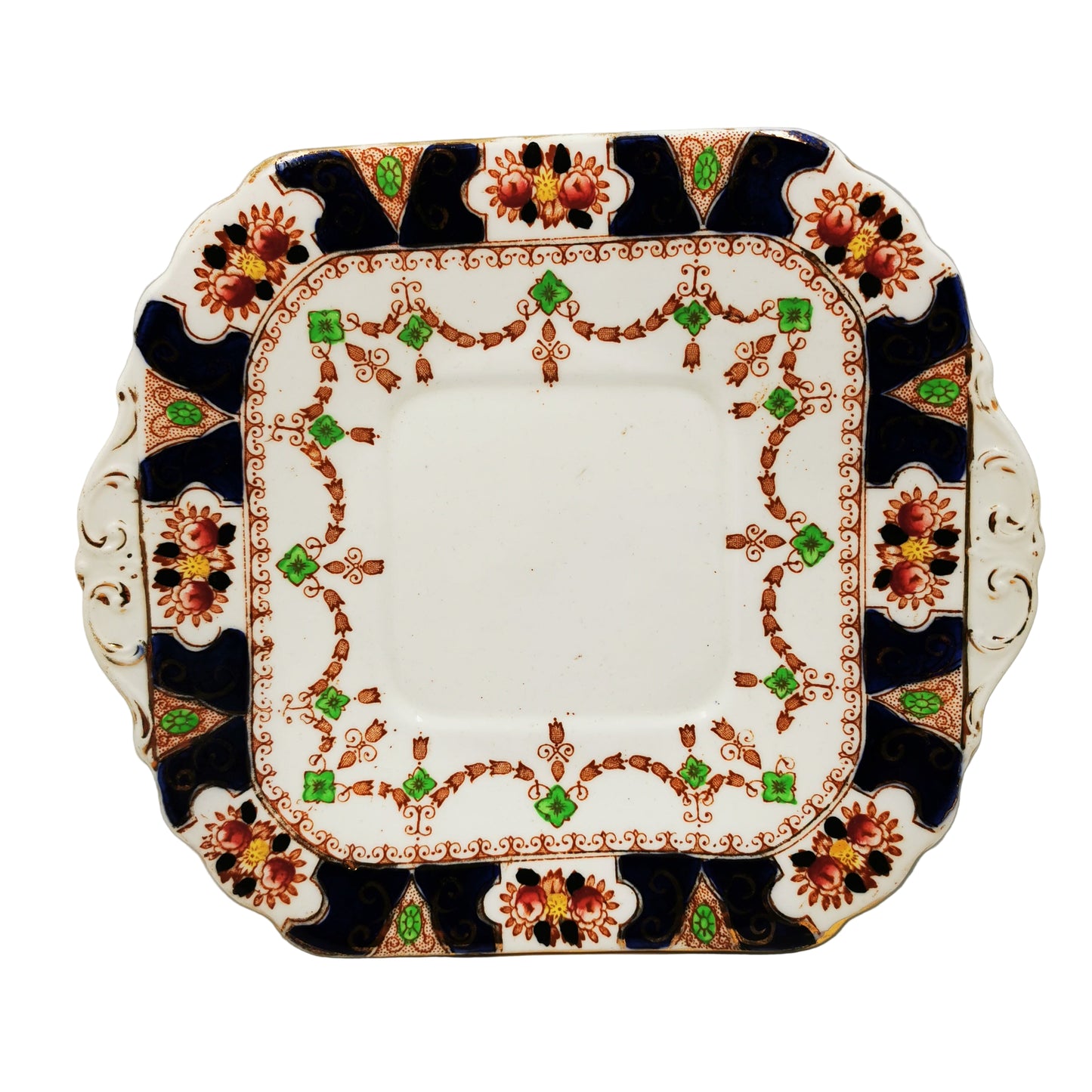 Antique Doric China Blue Green Imari China Cake Plate