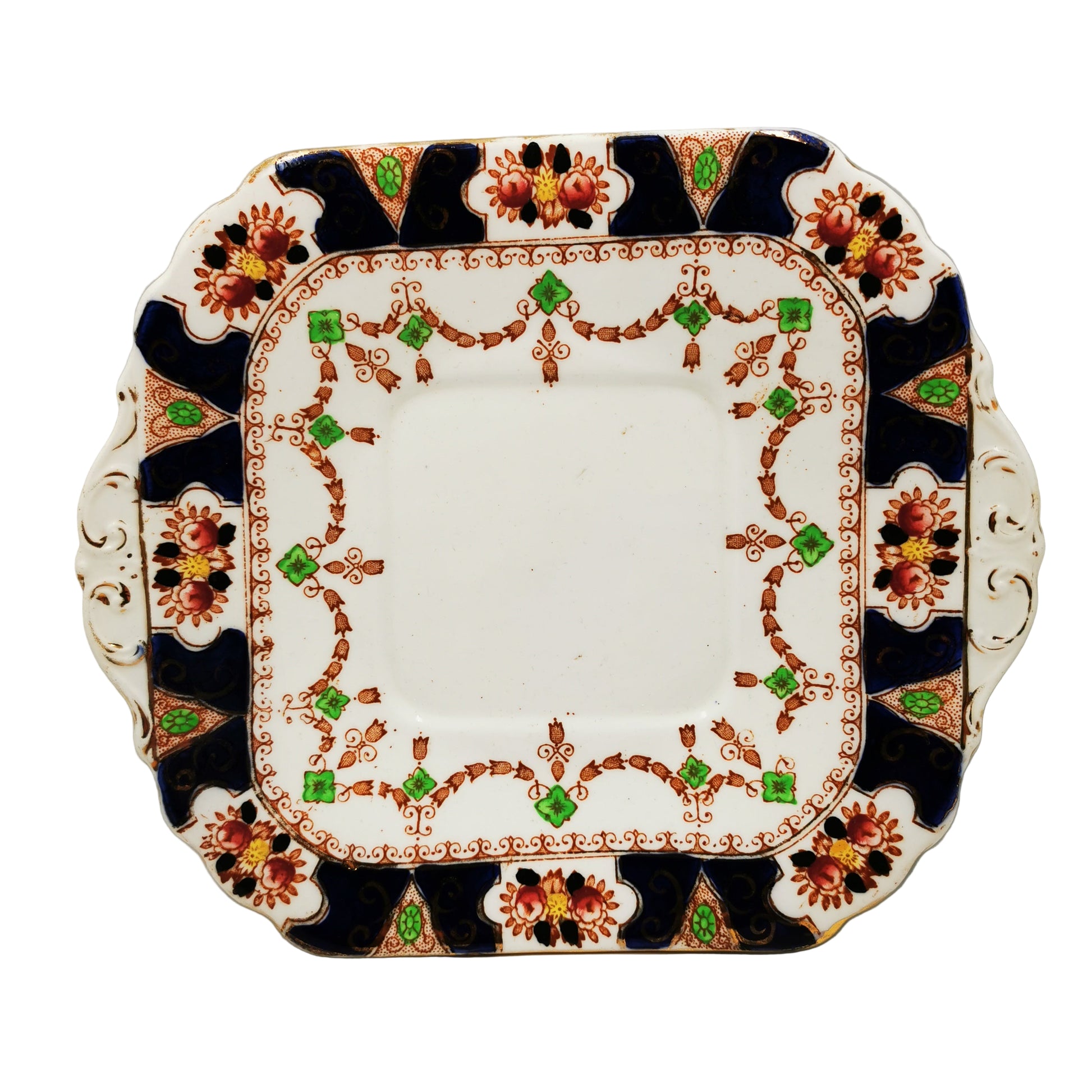 Antique Doric China Blue Green Imari China Cake Plate