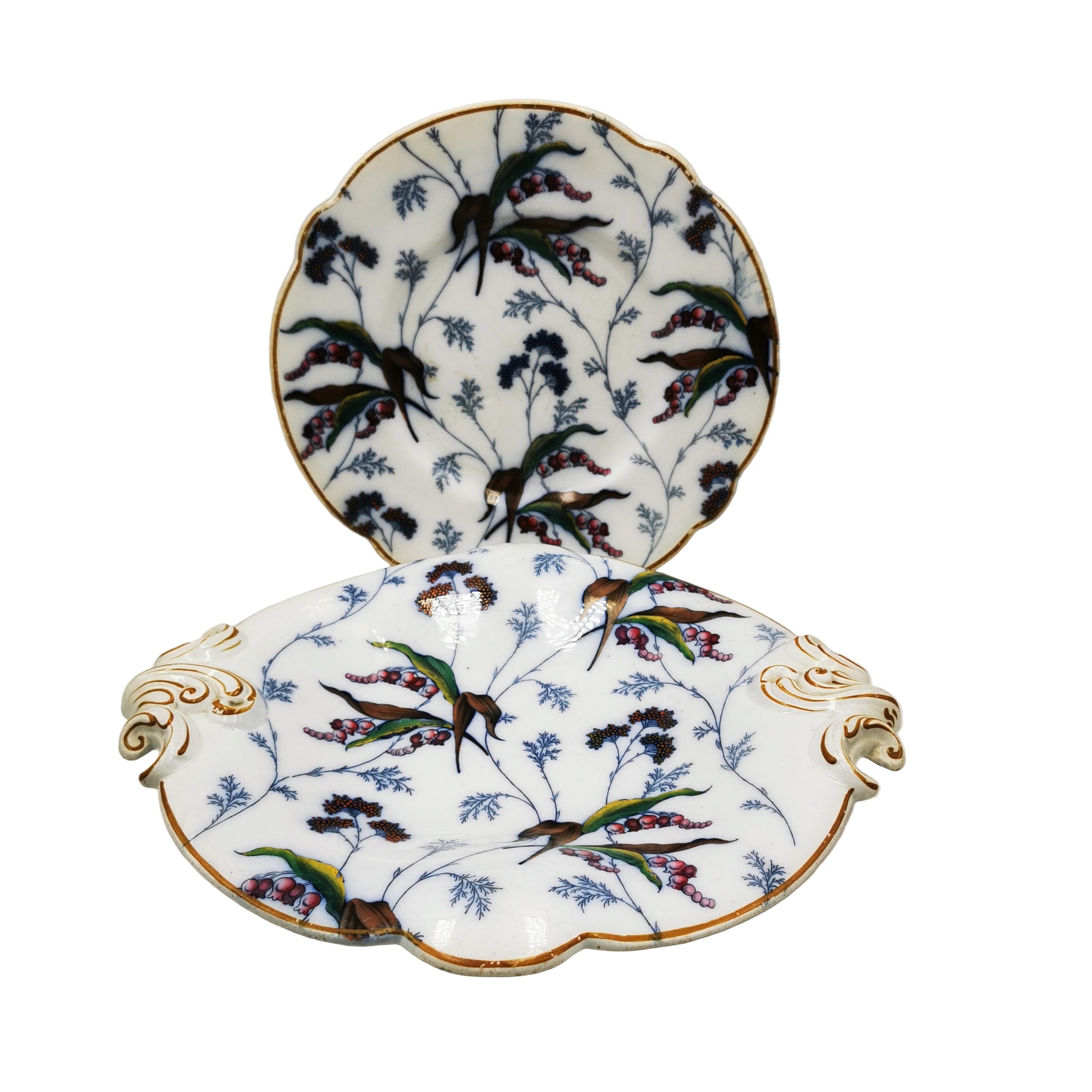 Antique E J Ridgway 9230 + 9260 ALBA China Sort Comport Stand  and Plate Set 1860-1873