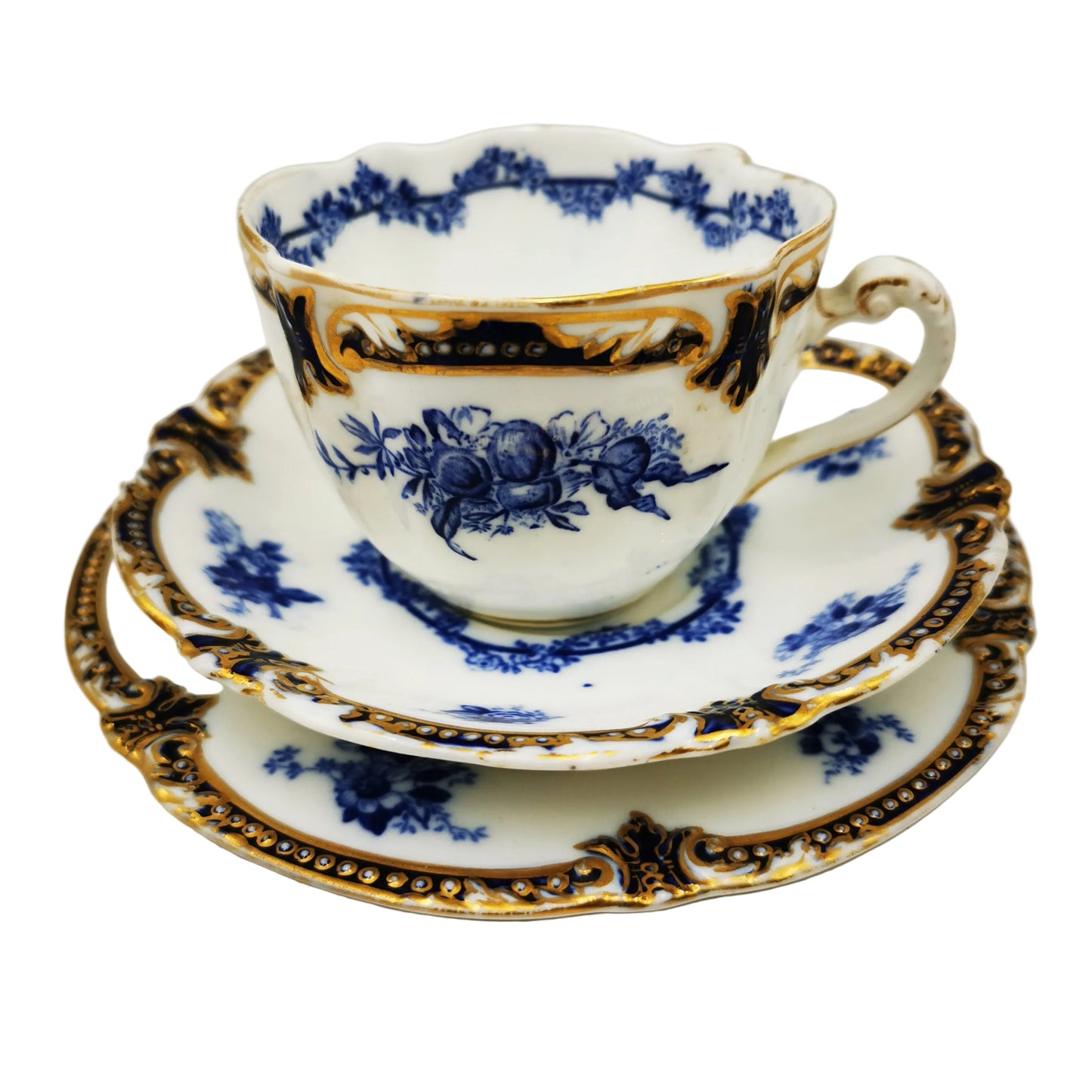 Antique George Jones & Sons Crescent China 3840 Teacup, Saucer & Side Plate