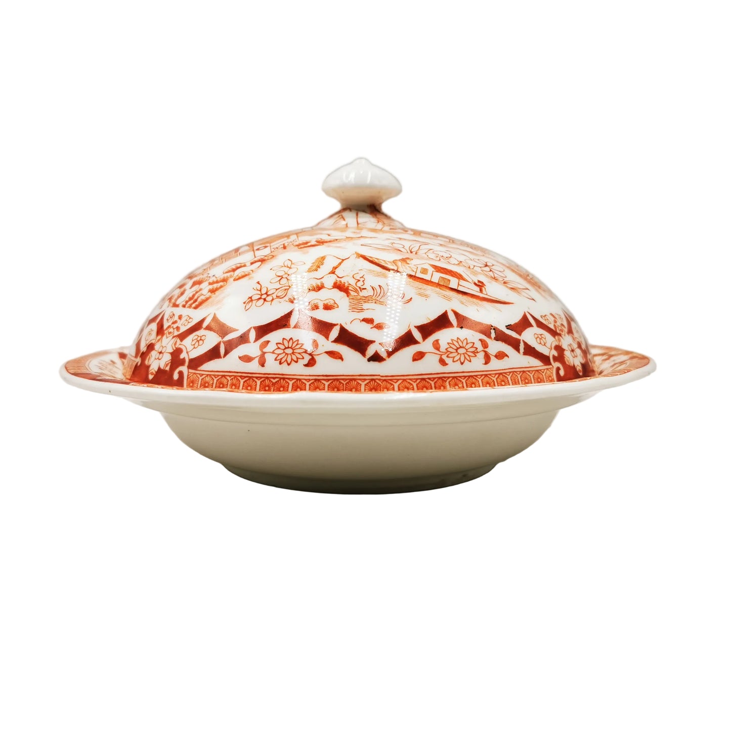Antique Grainger's Worcester China Two Temples Lidded Muffin Dish