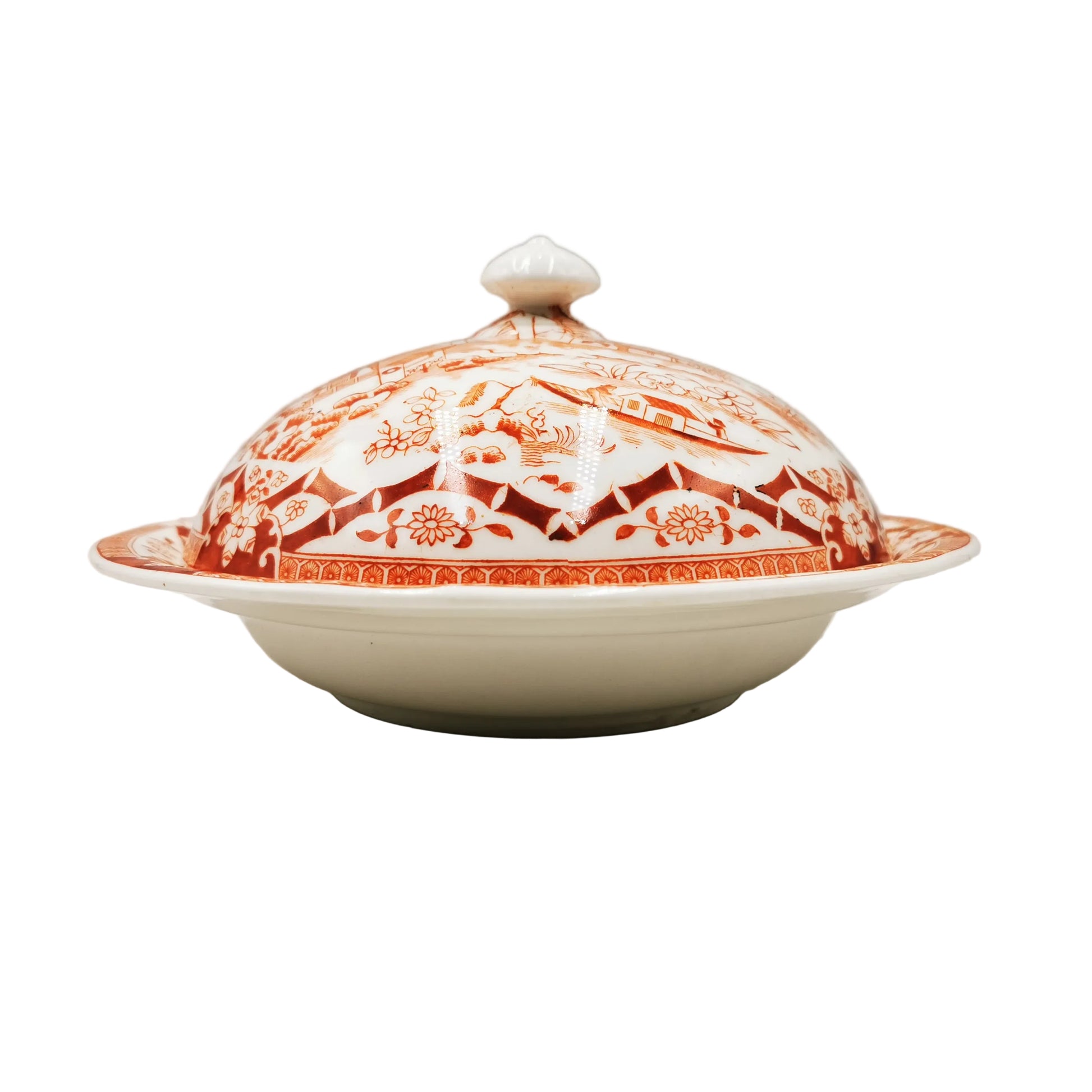 Antique Grainger's Worcester China Two Temples Lidded Muffin Dish