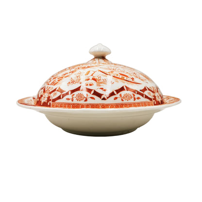 Antique Grainger's Worcester China Two Temples Lidded Muffin Dish