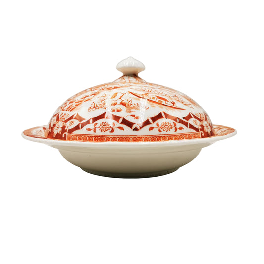 Antique Grainger's Worcester China Two Temples Lidded Muffin Dish