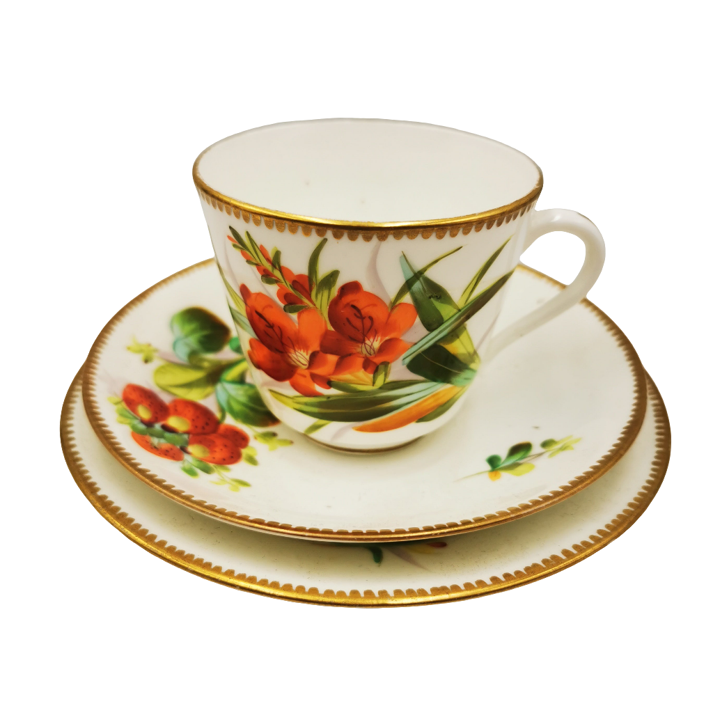 Antique Hand Painted Floral China Teacup Trio Pattern 3119