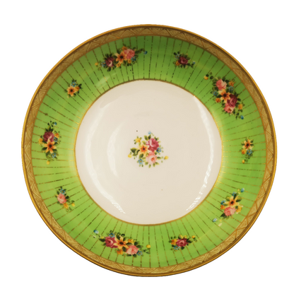 Antique Hand Painted Green and Gilt Floral Fruit Stand