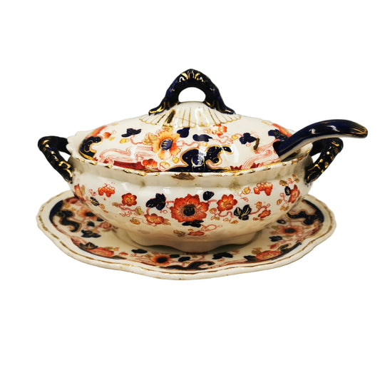 Antique Keeling & Co Tokio Full Colour Pattern 1405 Sauce Tureen Set (repaired)