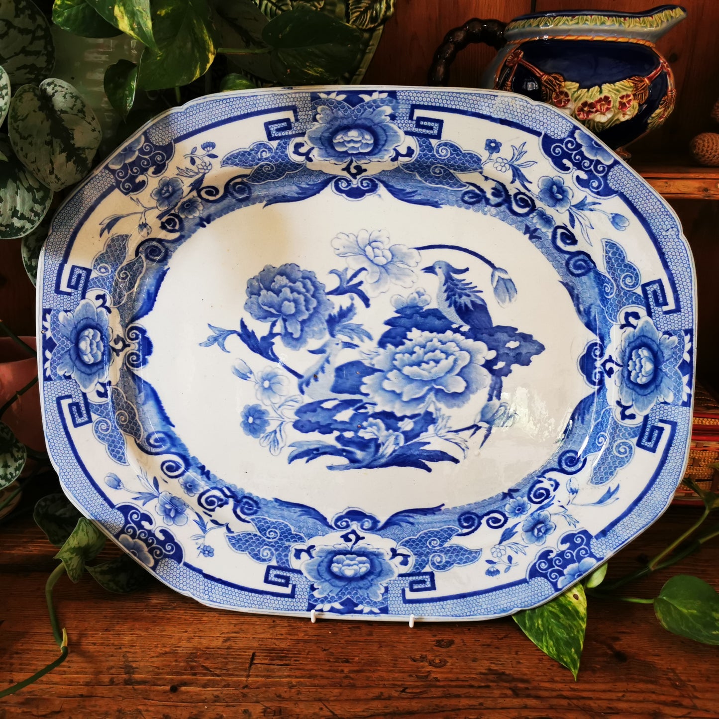 Antique-Masons-Ironstone-China-Blue-Pheasant-Trio-c1820