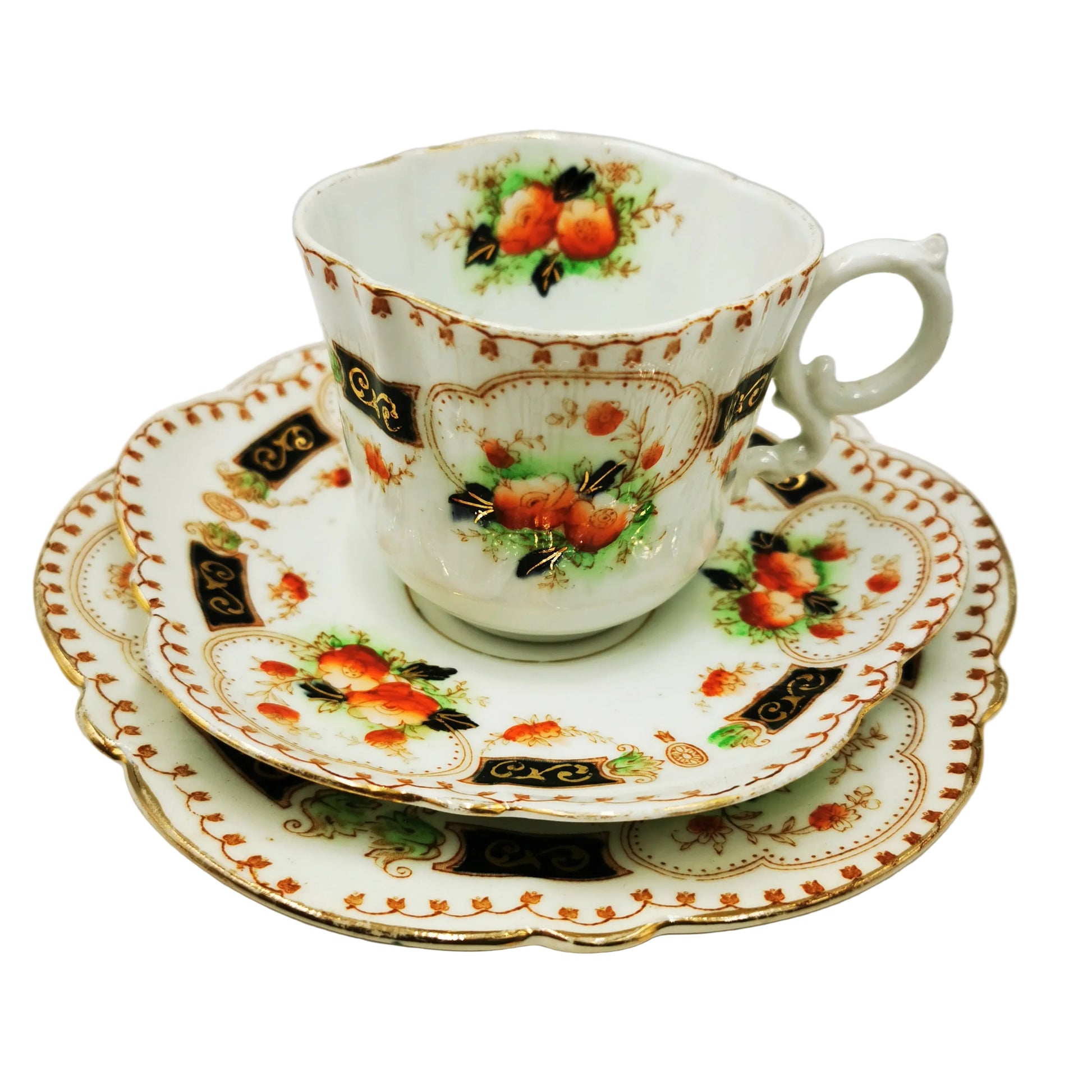 Antique Mayer and Sherratt Floral 1442 China Teacup Saucer and Side Plate