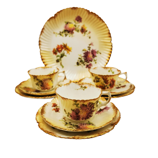 Antique Mintons Floral Porcelain China Teacup, Saucer & Side Plate Trio Rd No 195702