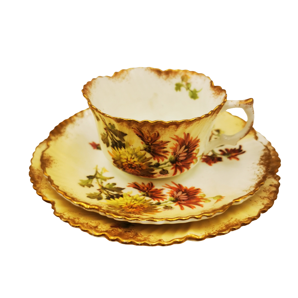 Antique Mintons Floral Porcelain China Teacup, Saucer & Side Plate Trio Rd No 195702