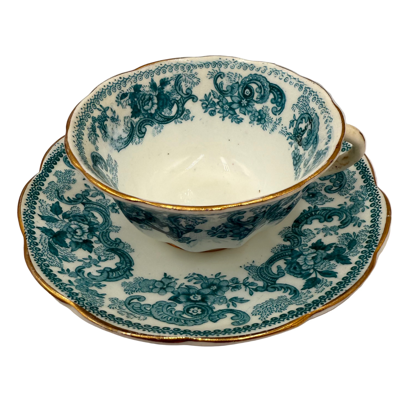 Antique Porcelain China 9250 Turquoise Blue and White Teacup and Saucer