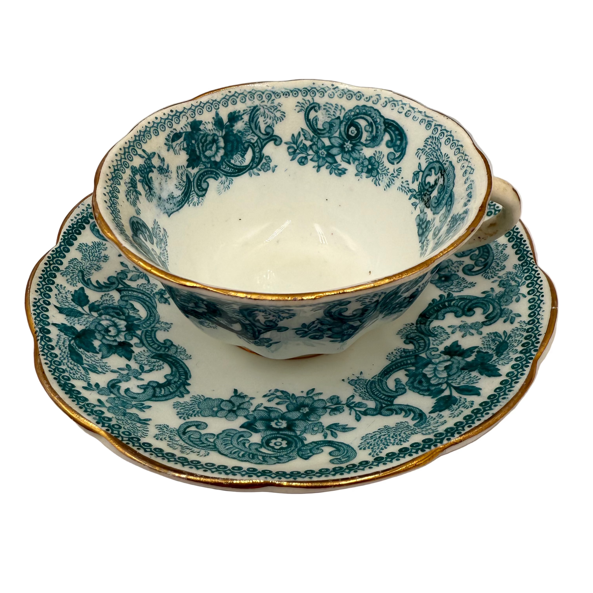 Antique Porcelain China 9250 Turquoise Blue and White Teacup and Saucer