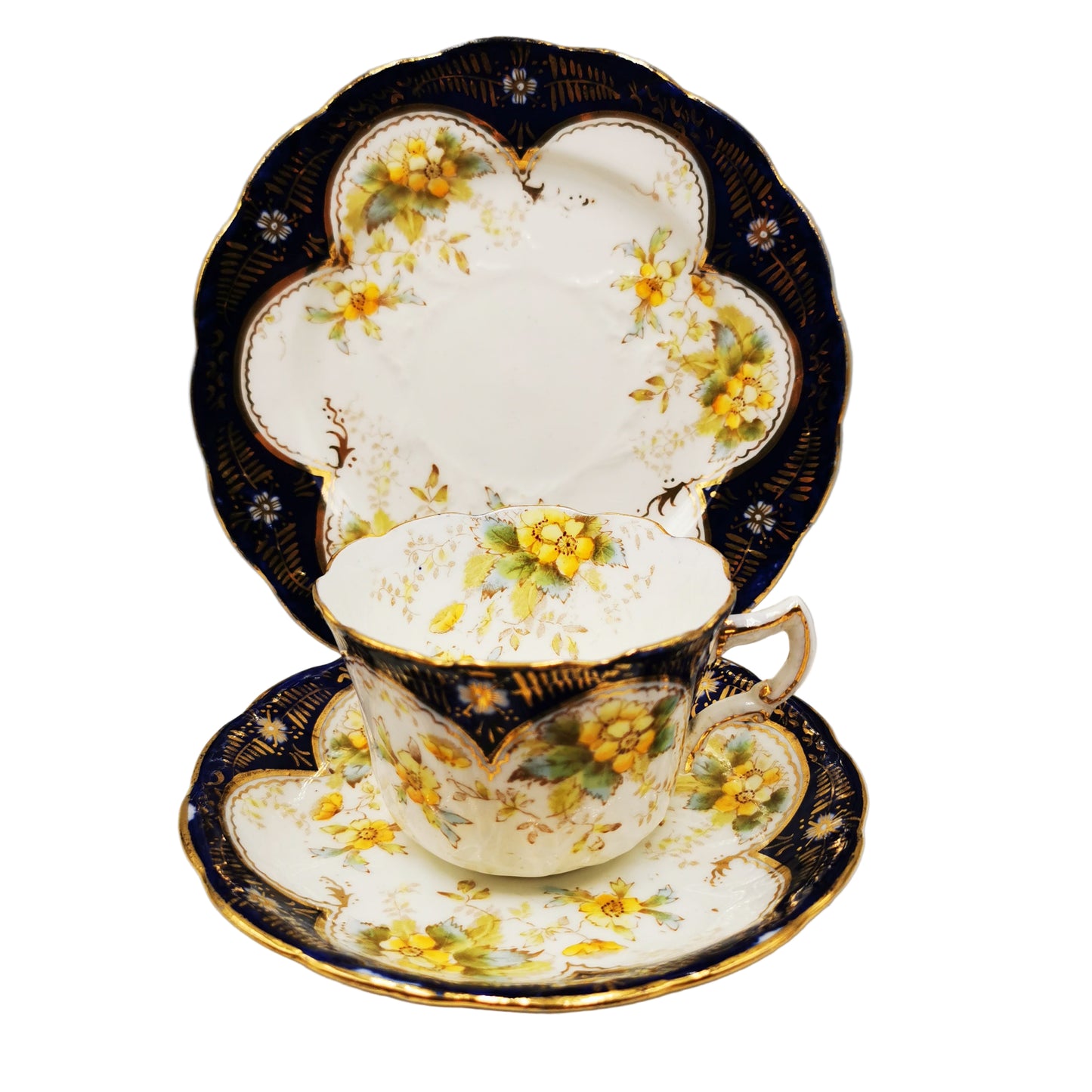 Antique Redfern & Drakeford Floral China 2342 Teacup Trio