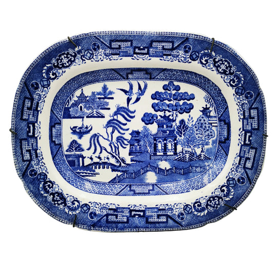 Antique Ridgway Blue and White Ironstone China Willow Pattern Platter