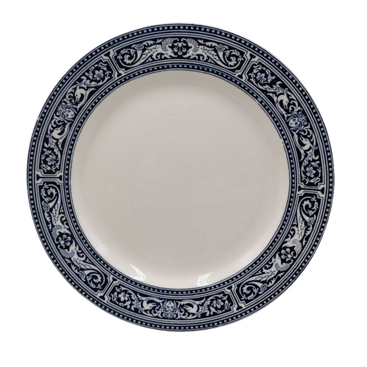 Antique Royal Doulton Cluny Blue and White China Dinner Plate