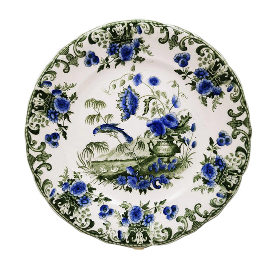 Antique Spode Felspar Green and Blue Georgian China Dessert Plate