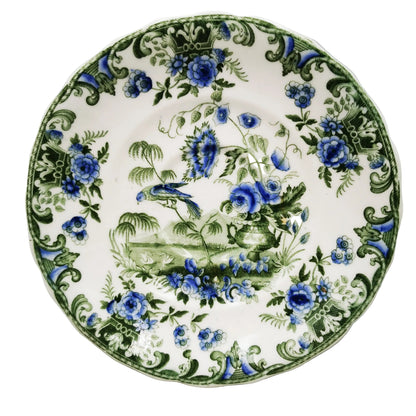 Antique Spode Felspar Green and Blue Regency China 6.5-inch Saucer