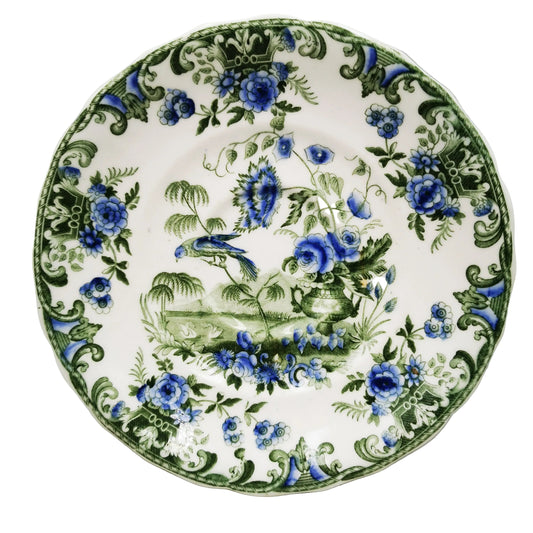 Antique Spode Felspar Green and Blue Regency China 6.5-inch Saucer