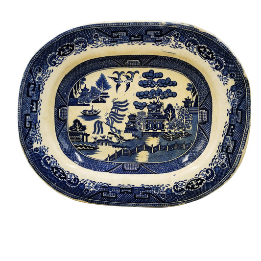 Antique Staffordshire Blue and White China Willow 13-inch Platter Dish