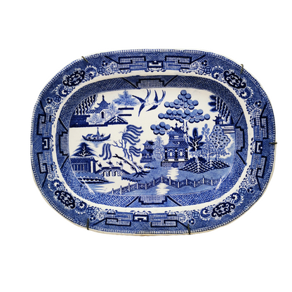 Antique Staffordshire Blue and White China Willow Platter
